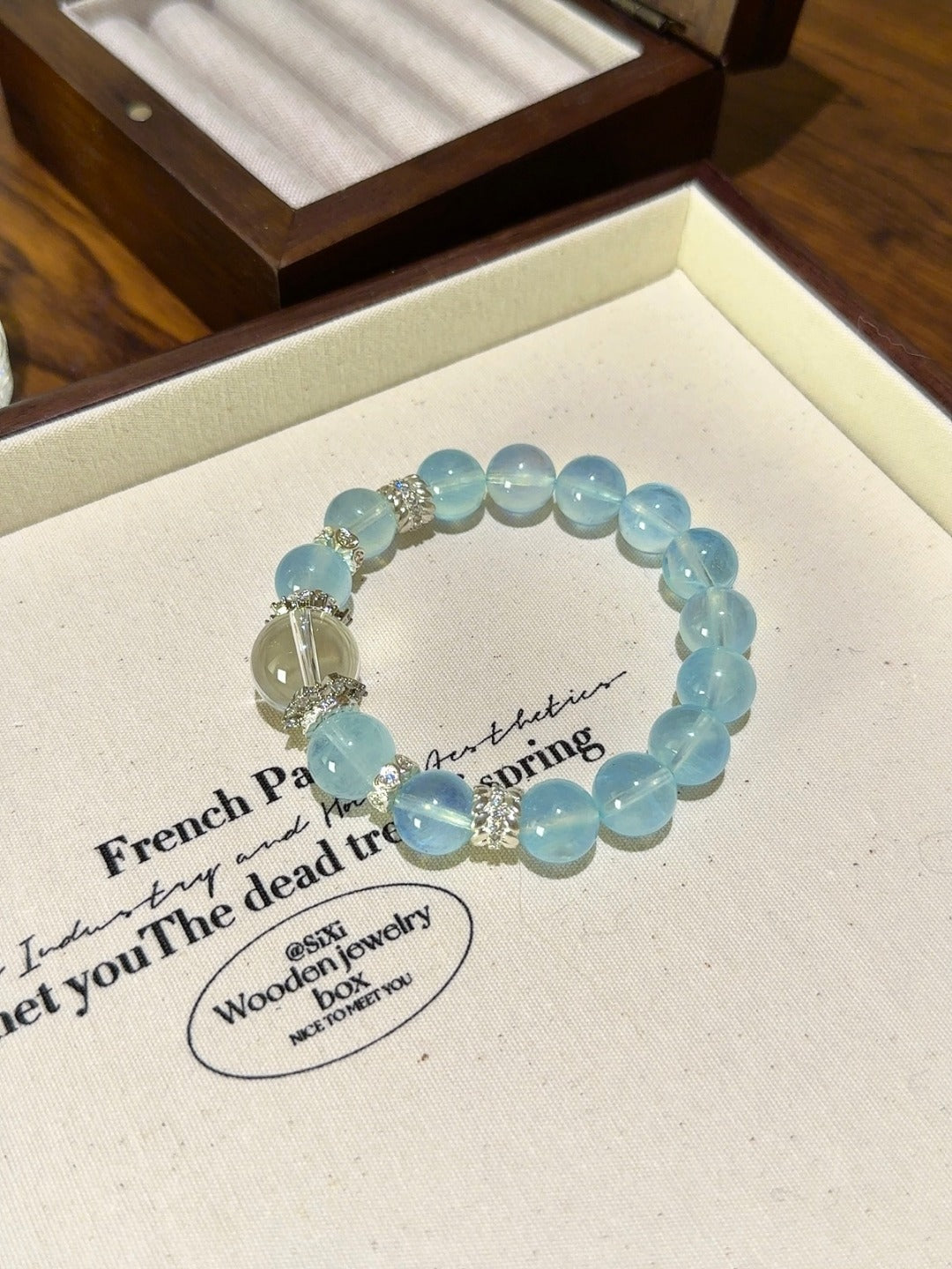 ▫️▪️ Aquamarine white crystal bracelet